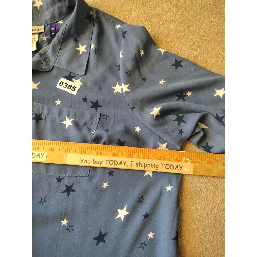 Catherines Blouse Women 14/16 WP Blue Star Novelty Print Button Up Patriotic - Picture 5 of 7